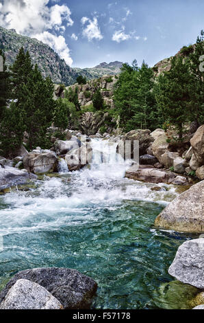 Belle rivière dans les Pyrénées avec cristal de l'eau claire. Banque D'Images