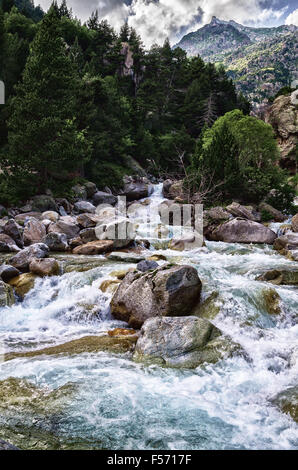 Belle rivière dans les Pyrénées avec cristal de l'eau claire. Banque D'Images