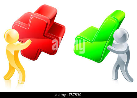 Concept de vote d'un seul homme vote oui et un homme pas de vote avec l'ensemble et les tiques Banque D'Images