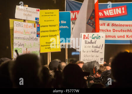 Erfurt, Allemagne. 28 Oct, 2015. Les manifestants restent debout pendant une alternative pour l'Allemagne (AfD) partie rassemblement contre les politiques d'asile des États et du gouvernement fédéral sur la place Domplatz à Erfurt, Allemagne, 28 octobre 2015. Photo : MICHAEL REICHEL/dpa/Alamy Live News Banque D'Images