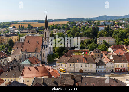 Sur la ville de Melk, Basse Autriche, à partir de la terrasse de l'Abbaye de Melk. Banque D'Images