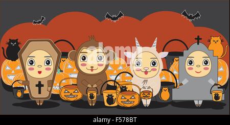 Enfants Halloween trick ou traiter en costume Halloween Illustration de Vecteur