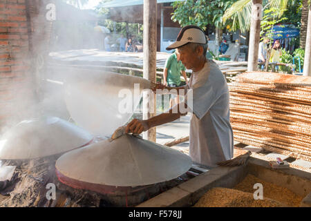 Nouilles de riz de l'Hoai Sau usine , Can Tho, Delta du Mékong, populaire avec des excursions touristiques à voir riz nouilles faites,Vietnam Banque D'Images