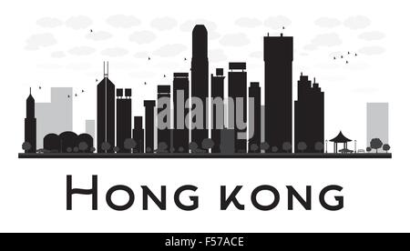 Hong Kong City skyline silhouette noir et blanc. Vector illustration. Concept pour le tourisme présentation, bannière, un placard ou web Illustration de Vecteur