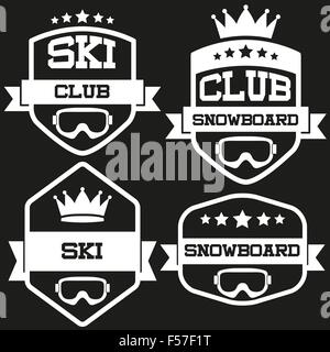 Ensemble de Ski et Snowboard Vintage Label Badge Club Illustration de Vecteur