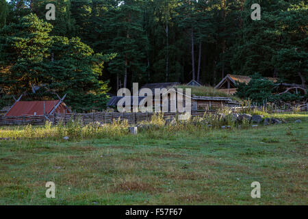 Le musée de plein air à Upplands Väsby gård Gunnes est une reconstitution d'une ferme de l'âge Viking datés du début du xie siècle, avec Banque D'Images