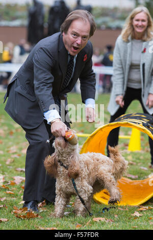 Londres, Royaume-Uni. 29 octobre, 2015. Rt Hon Hugo Swire MP, l'est du Devon, Ministre d'État à l'ACF avec son Cockapoo Rocco. Les membres du Parlement et leurs chiens pawed pour une victoire dans le rapport annuel de l'année chien Westminster concours organisé par des chiens de confiance et le Kennel Club. Crédit : Images éclatantes/Alamy Live News Banque D'Images