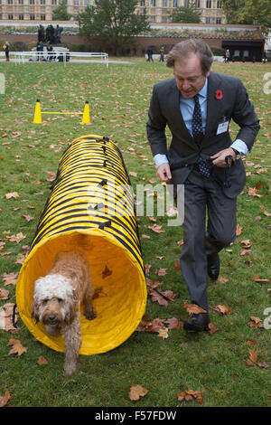 Londres, Royaume-Uni. 29 octobre, 2015. Rt Hon Hugo Swire MP, l'est du Devon, Ministre d'État à l'ACF avec son Cockapoo Rocco. Les membres du Parlement et leurs chiens pawed pour une victoire dans le rapport annuel de l'année chien Westminster concours organisé par des chiens de confiance et le Kennel Club. Crédit : Images éclatantes/Alamy Live News Banque D'Images