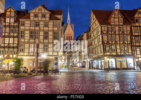 Vue du Holzmarkt carré sur à colombages de la vieille ville de Hanovre, Allemagne Banque D'Images