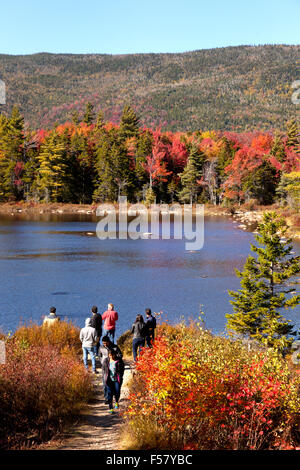 Les touristes ou Leaf Peepers regardant les couleurs de l'automne, l'autoroute Kancamagus, White Mountain National Forest, New Hampshire, USA Banque D'Images