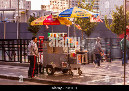 Vendeur de rue de hot-dog , Lower Manhattan, New York City, États-Unis d'Amérique du Nord. Banque D'Images