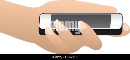 Femme hand holding smart phone isolé sur fond blanc. Modèle plat. Illustration de Vecteur