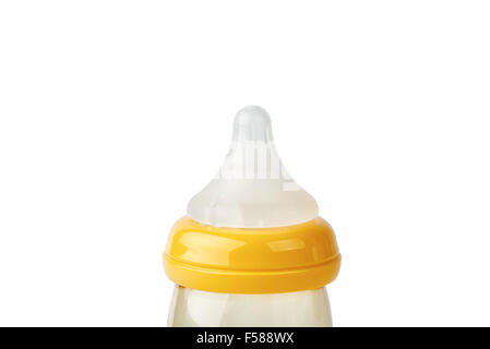 Mamelon factice de bouteille de lait de bébé, isolated on white Banque D'Images