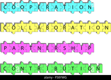 Concept de partenariat tags word puzzle. La coopération et la collaboration, aux contributions, le succès d'équipe. Vector art design Banque D'Images