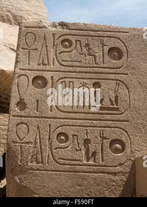 Close up de travail de secours à la Ramesseum, temple funéraire de Ramsès II sur la rive ouest du Nil à Louxor, Egypte Banque D'Images