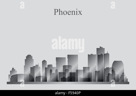 Phoenix City skyline silhouette en niveaux de gris Banque D'Images