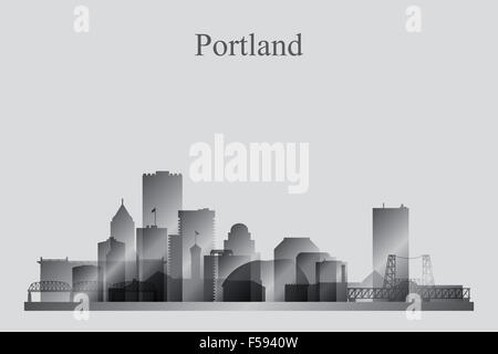 Portland city skyline silhouette en niveaux de gris Banque D'Images