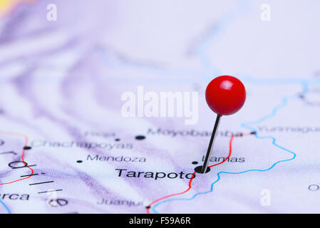 Tarapoto épinglée sur une carte d'Amérique Banque D'Images