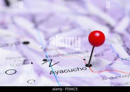 Ayacucho épinglée sur une carte d'Amérique Banque D'Images