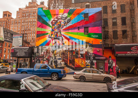 Le Marin embrassant peinture murale par Eduardo Kobra,Chelsea, New York City, États-Unis d'Amérique. Banque D'Images