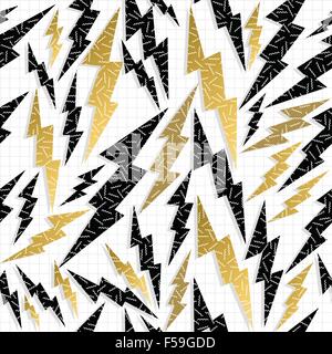 Or fantaisie retro 80s fashion motif transparent thunder bolt ray. Idéal pour la conception, l'impression de cartes de vœux Illustration de Vecteur