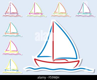 Bateau dessiné à la main lumineuse autocollants en format vectoriel. Illustration de Vecteur
