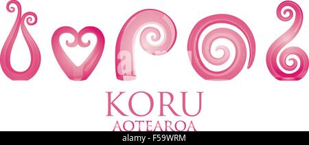 Un ensemble d'ornements en verre Koru Maori curl. Illustration de Vecteur