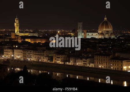 Florence cityscape aérienne de nuit. Vue panoramique de Michelangelo park Banque D'Images