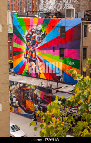 Le Marin embrassant peinture murale par Eduardo Kobra,Chelsea, New York City, États-Unis d'Amérique. Banque D'Images