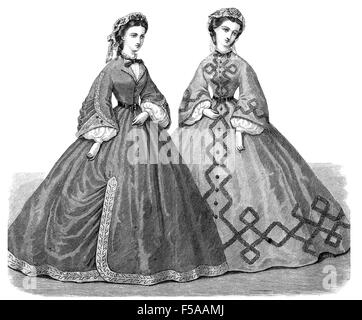 La mode vintage illustré, der Bazar, Berlin 1862, mesdames avec robe à la maison Banque D'Images