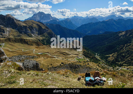 Soleil en haut de la montagne, prises à partir de la cabane au-dessus de Passo Falzarego Nuvolau, Italie Banque D'Images