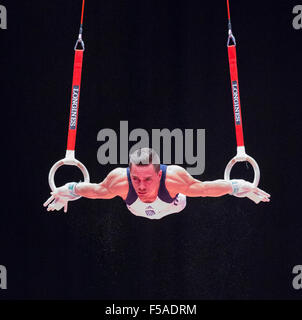 Glasgow, Ecosse. 31 octobre, 2015. FIG Championnats du monde de gymnastique artistique. Jour 9. Eleftherios PETROUNIAS (GRE) pendant la finale des anneaux et remporte l'or. Credit : Action Plus Sport/Alamy Live News Banque D'Images