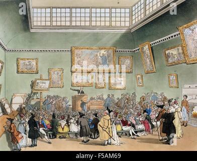 Salles de VENTES AUX ENCHÈRES CHRISTIE'S de gravure "Le microcosme de Londres' publié par Rudolph Ackermann en 1808. Banque D'Images