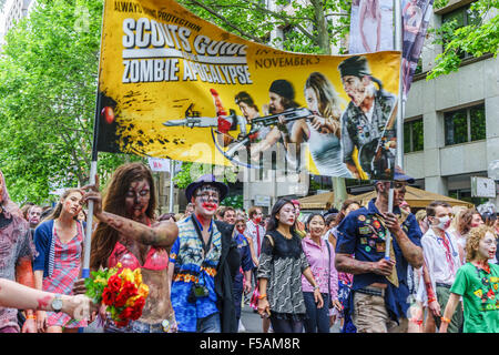 Sydney Zombie Walk sensibilise pour la fondation du cerveau. Halloween, 2015. Banque D'Images