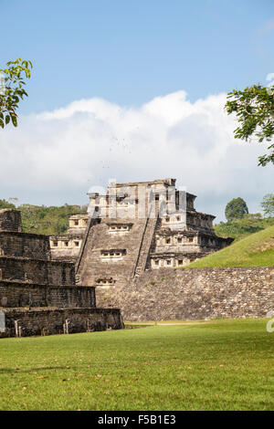 Placez les oiseaux près de la pyramide des niches à l'Tajin ruines à Veracruz, Mexique. Banque D'Images