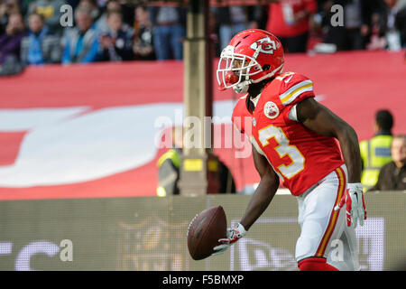 Londres, Royaume-Uni. 06Th Nov, 2015. NFL International Series. Kansas City Chiefs contre Detroit Lions. Kansas City Chiefs Wide Receiver De'Anthony Thomas (# 13) célèbre son crédit : touchdown Plus Sport Action/Alamy Live News Banque D'Images