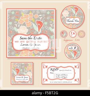 Enregistrer la date d'invitation de mariage carte design avec motif floral series 1 Illustration de Vecteur