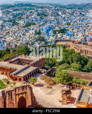 Jodhpur, Fort Mehrangarh et Blue City. Vue depuis le Fort de Mehrangarh. Le Rajasthan, Inde, Asie Banque D'Images