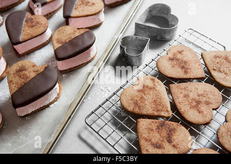 Heart-Shaped S'Mores trempé dans du chocolat Banque D'Images