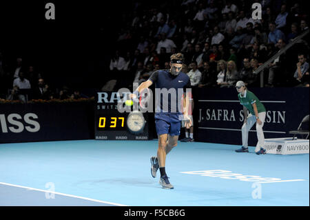 Bâle, Suisse. 06Th Nov, 2015. Suisse Bâle Indoor Tennis Championships, jour 8. Roger Federer en action pendant son match avec l'Espagne de Rafael Nadal : Action Crédit Plus Sport/Alamy Live News Banque D'Images