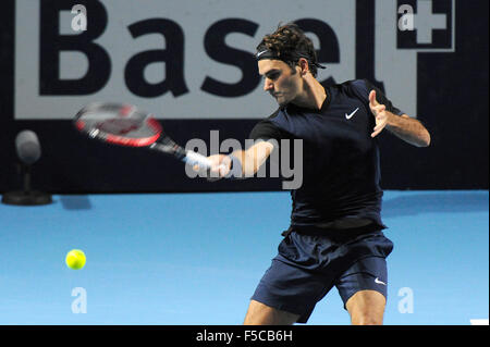 Bâle, Suisse. 06Th Nov, 2015. Suisse Bâle Indoor Tennis Championships, jour 8. Roger Federer en action pendant son match avec l'Espagne de Rafael Nadal : Action Crédit Plus Sport/Alamy Live News Banque D'Images