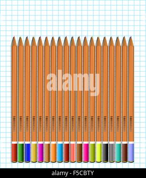 Un ensemble de crayons de couleur sur papier en cage.Vector Illustration de Vecteur