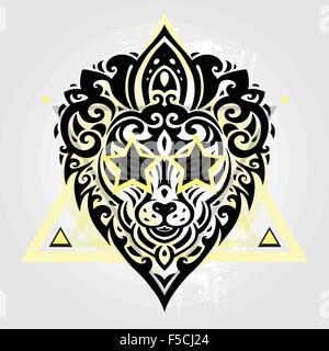 Lions Head. Motif Tribal. Illustration de Vecteur