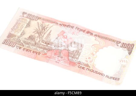 Mille rupee note (monnaie indienne) isolé sur fond blanc Banque D'Images