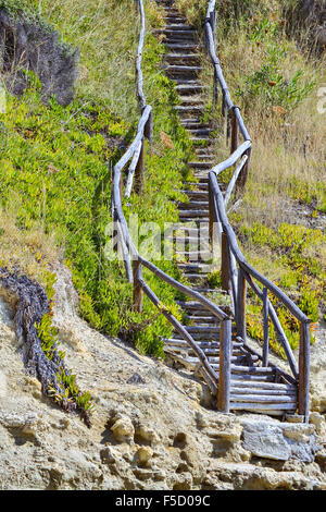 Vieux escaliers de bois sur la pente de la montagne Banque D'Images