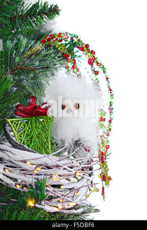 Ornement de Noël mignon bébé Owl dans le nid rustique Vintage Banque D'Images