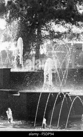 Belle photo noir et blanc d'une fontaine photographiés close up Banque D'Images