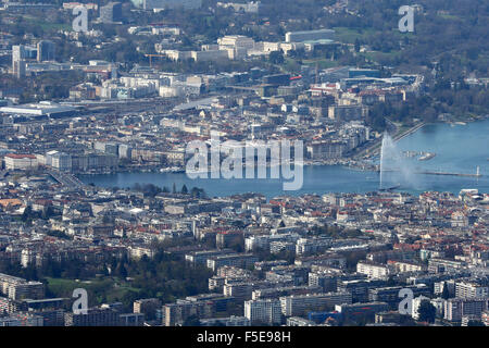 Le lac Léman et le jet d'eau, la fontaine le plus grand du monde, Genève, Suisse, Europe Banque D'Images