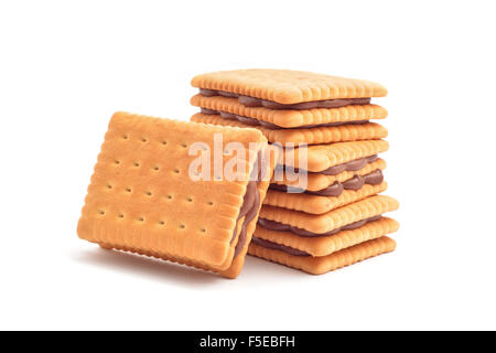 Garniture au chocolat biscuits on white Banque D'Images