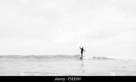 Femme surf, Malibu, California, USA Banque D'Images